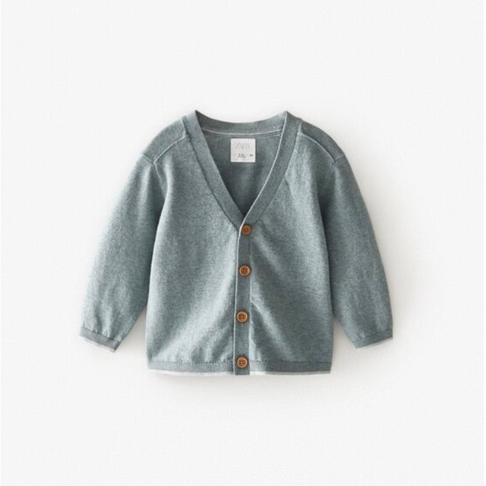 Zara Sea Green Contrast Trim Knit Cardigan Size 18-24 months